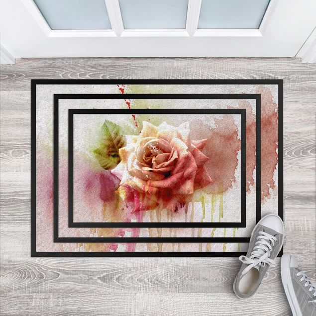 Alfombras modernas Watercolour Painting sketch with rose