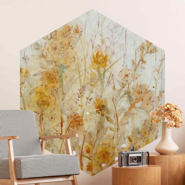 Papel pared flores Yellow Meadow Of Wild Flowers
