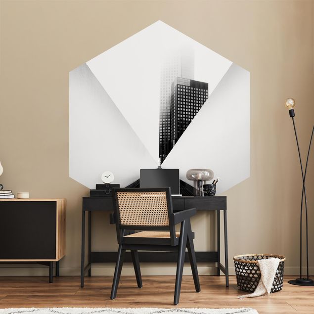 Papel pintado industrial Geometrical Architecture Study Black And White