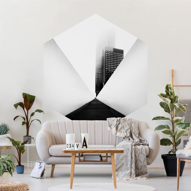 Papel pintado moderno Geometrical Architecture Study Black And White