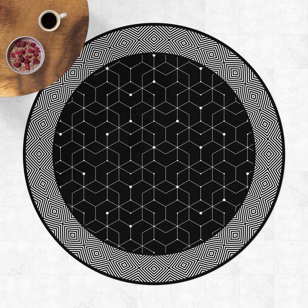 Decoración en la cocina Geometrical Tiles Dotted Lines Black With Border