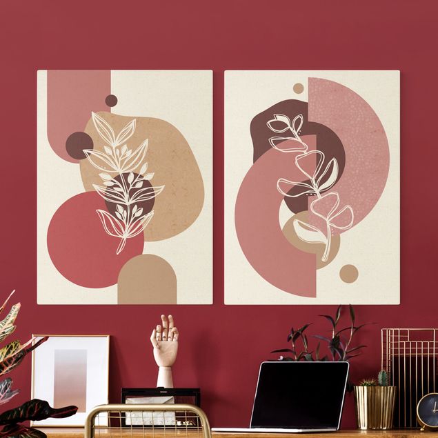 Cuadros modernos Geometrical Shapes - Leaves Shades Of Pink