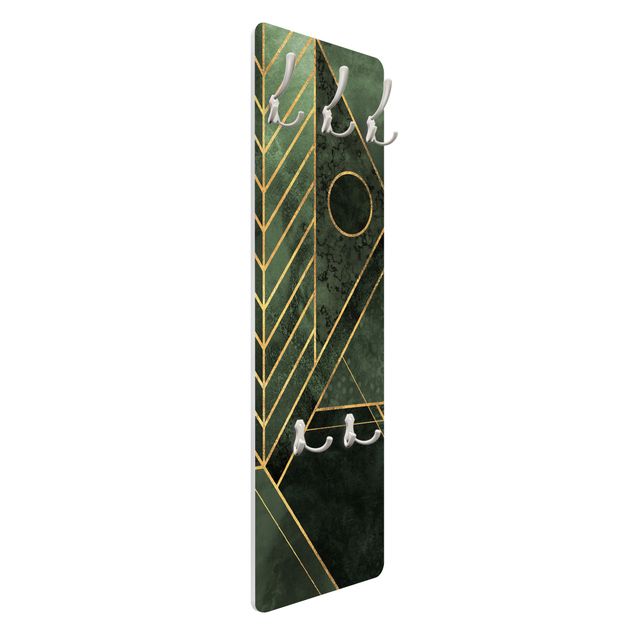 Perchero de pared panel de madera - Geometric Shapes Emerald Gold