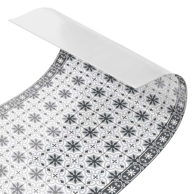 Küchenrückwand - Geometrischer Fliesenmix Kreuz Grau