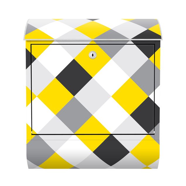 Buzón antracita Geometrical Pattern Rotated Chessboard Yellow