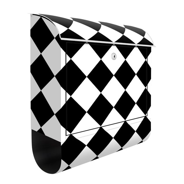 Buzón blanco y negro Geometrical Pattern Rotated Chessboard Black And White