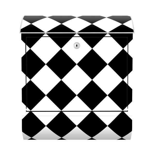 Buzón negro Geometrical Pattern Rotated Chessboard Black And White