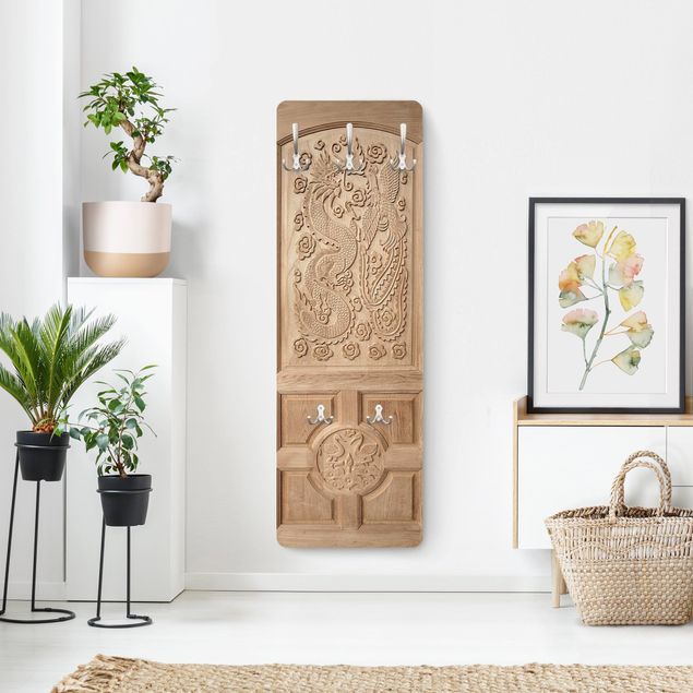 Percheros de pared marrones Carved Asian Wooden Door From Thailand