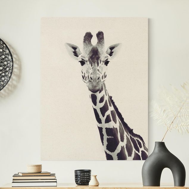 Lienzos de jirafas Giraffe Portrait In Black And White