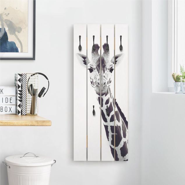 Percheros de pared shabby chic Giraffe Portrait In Black And White