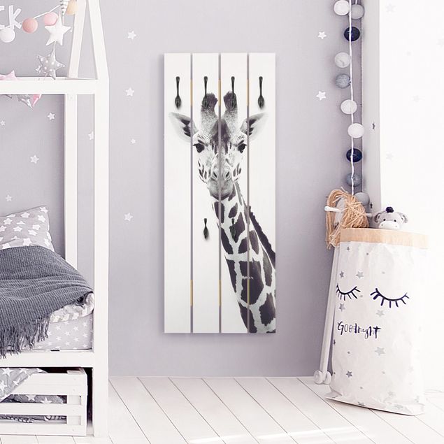 Perchero infantil animales Giraffe Portrait In Black And White