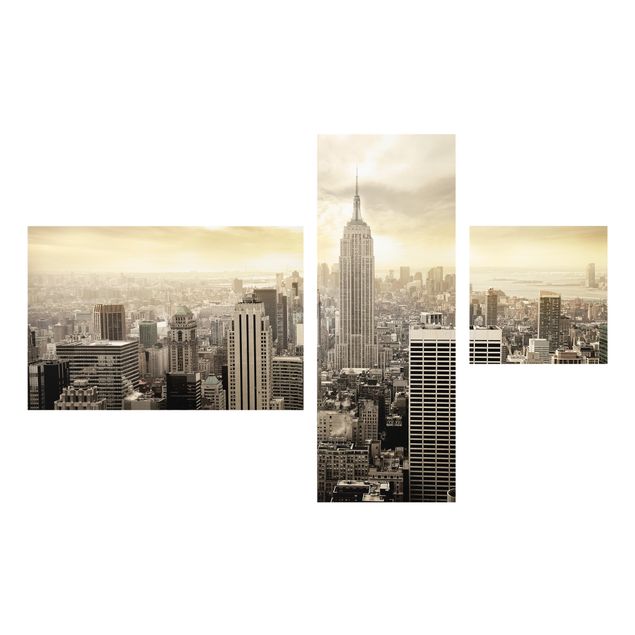 Cuadros de cristal arquitectura y skyline Manhattan Dawn Collage