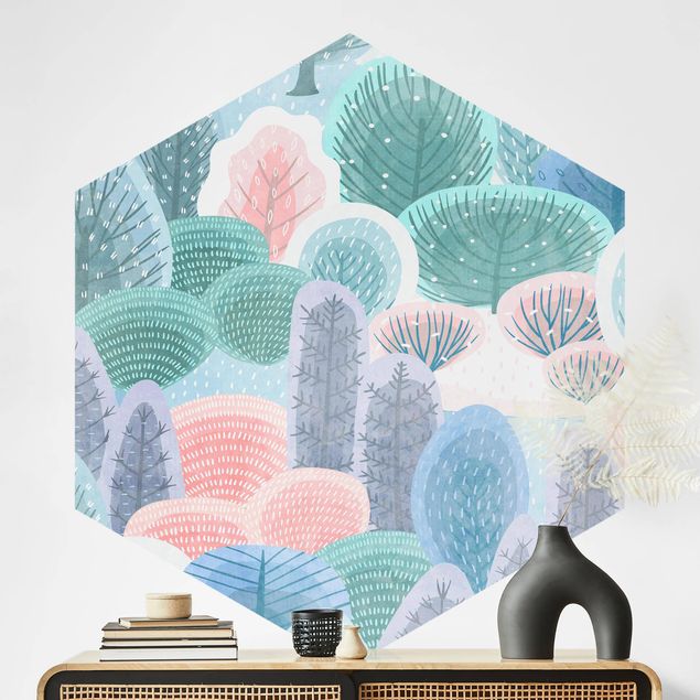 Papel pared flores Happy Forest In Pastel