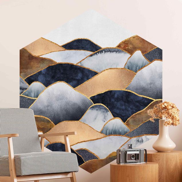 Papel pared montañas Golden Mountains Watercolour
