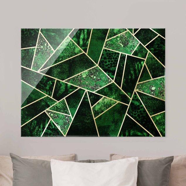 Cuadros de cristal abstractos Golden Geometry - Dark Emerald
