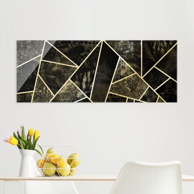 Cuadros de cristal abstractos Golden Geometry - Grey Triangles