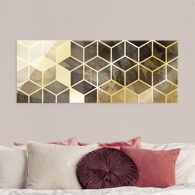 Cuadros de cristal abstractos Golden Geometry - Black And White