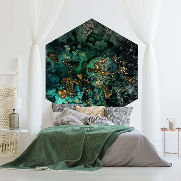 Papel pintado hexagonal Golden Sea Islands Abstract