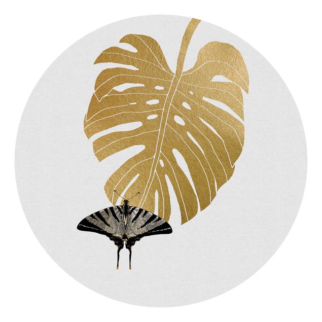 Papel pared dorado Golden Monstera With Butterfly