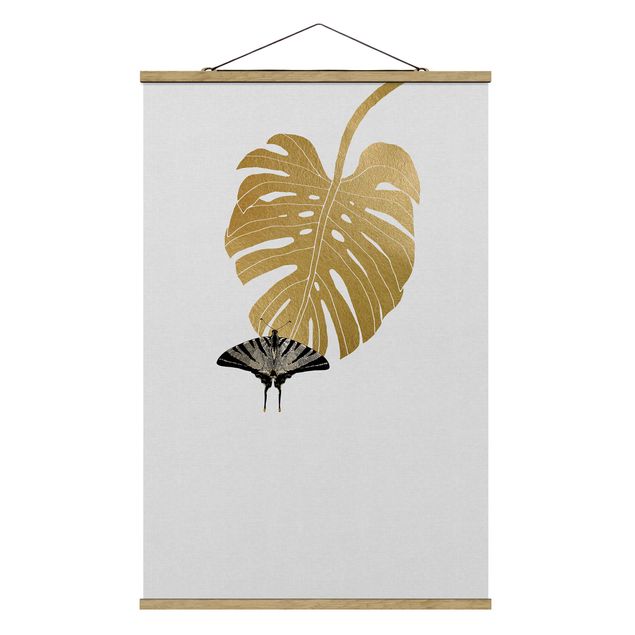 Cuadros de flores Golden Monstera With Butterfly