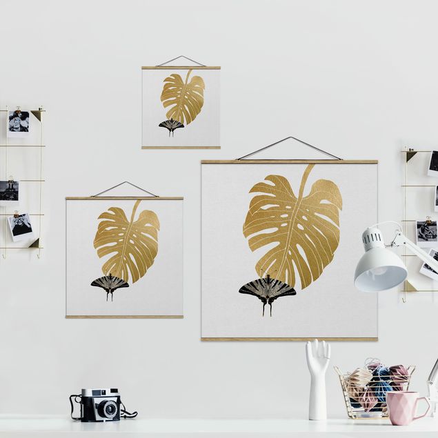 Cuadros decorativos Golden Monstera With Butterfly