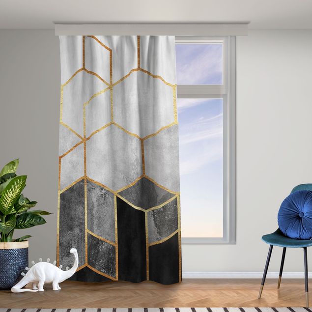 cortinas a medida on line Golden Hexagons Black And White