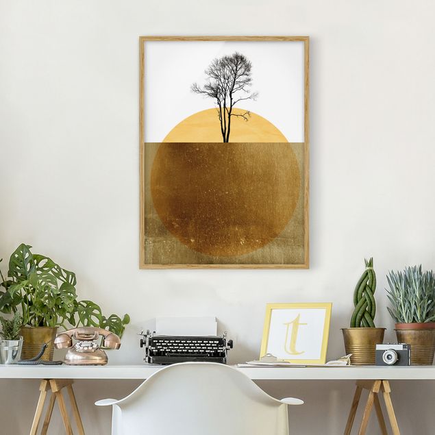 Pósters enmarcados de paisajes Golden Sun With Tree