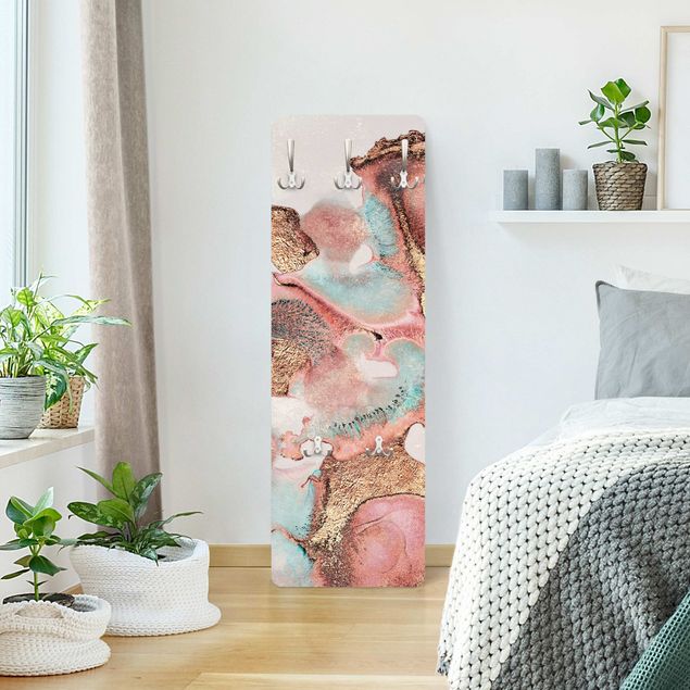 Perchero de pared panel de madera - Golden Watercolour Rosé