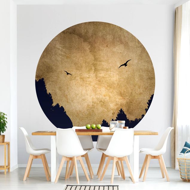 Papel pintado aves Gold Moon In The Forest