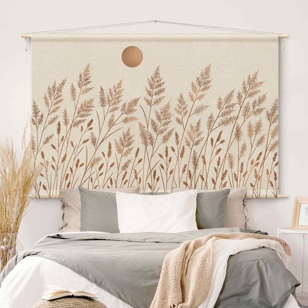 Tapices modernos para pared Grasses And Moon In Gold