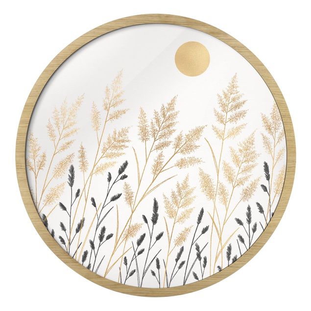Cuadro negro Grasses And Moon In Gold And Black