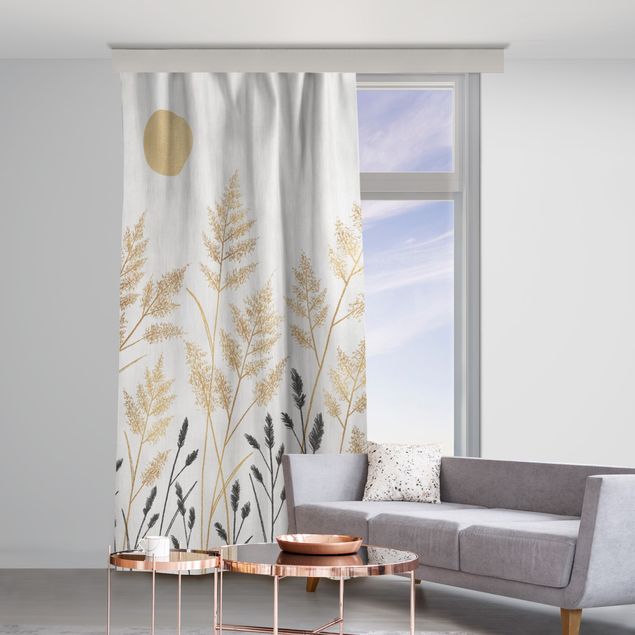 Cortinas a medida Grasses And Moon In Gold And Black