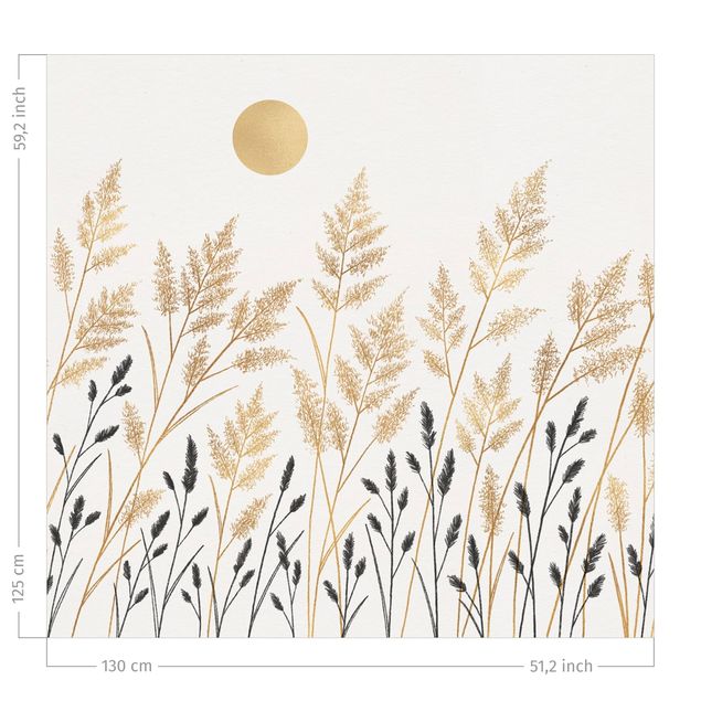Cortinas rusticas Grasses And Moon In Gold And Black