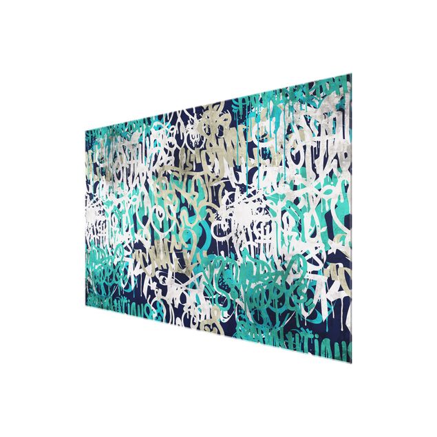Tableros magnéticos de vidrio Graffiti Art Tagged Wall Turquoise