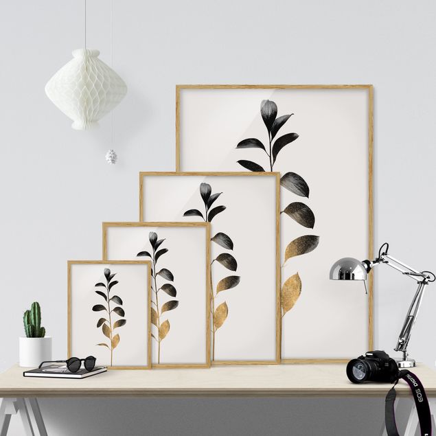 Cuadros plantas Graphical Plant World - Gold And Grey
