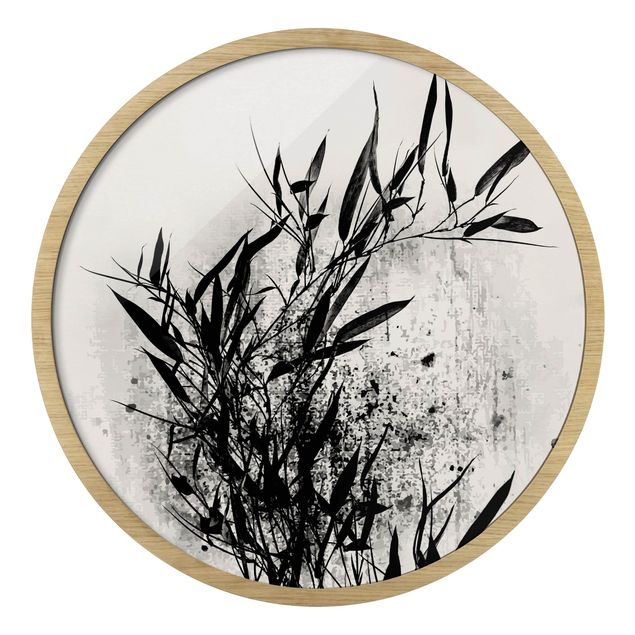 Pósters enmarcados en blanco y negro Graphical Plant World - Black Bamboo