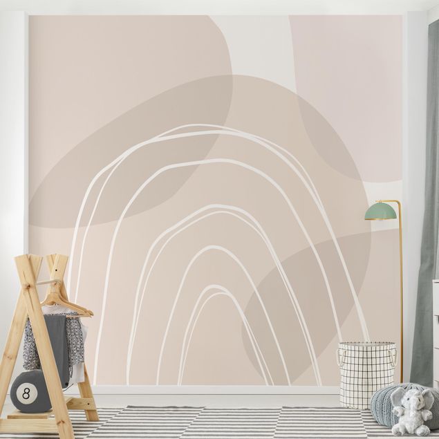 Papeles pintados modernos Large Circular Shapes in a Rainbow - beige