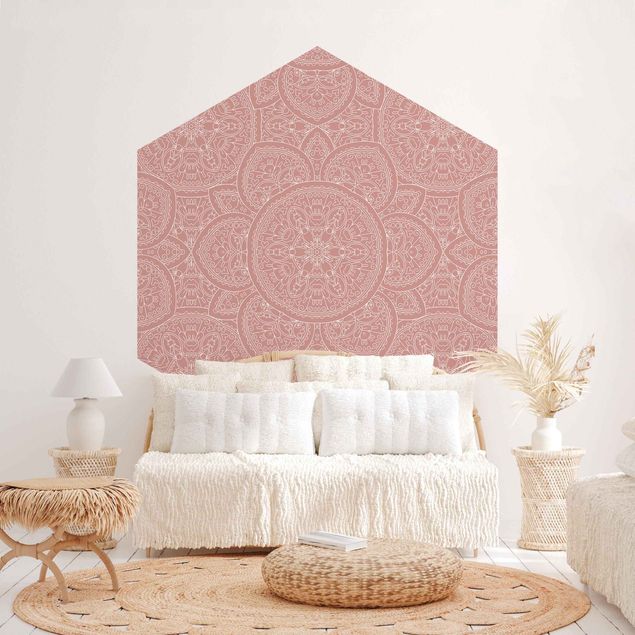 Papel pintado con patrones Large Mandala Pattern In Antique Pink
