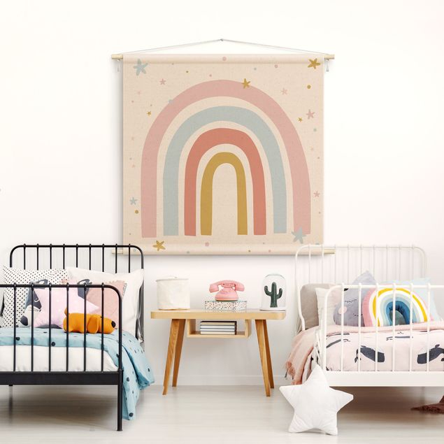 Decoración infantil pared Big Rainbow With Stars And Dots