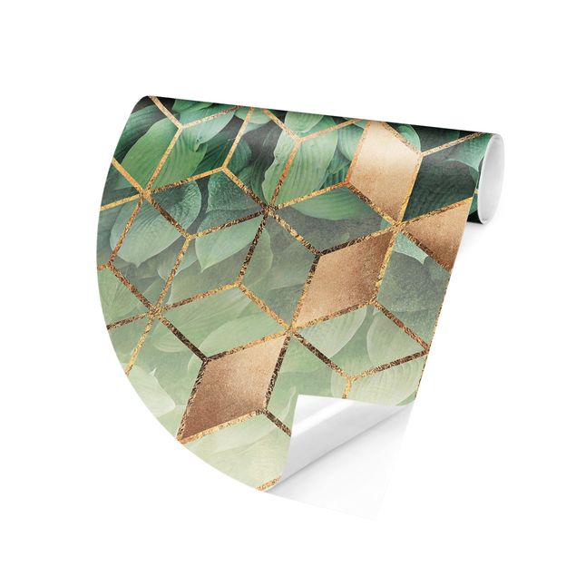 Papel 3d para pared Green Leaves Golden Geometry