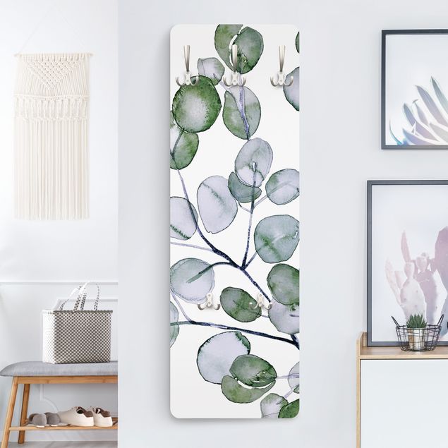 Percheros de pared de flores Green Watercolour Eucalyptus Branch