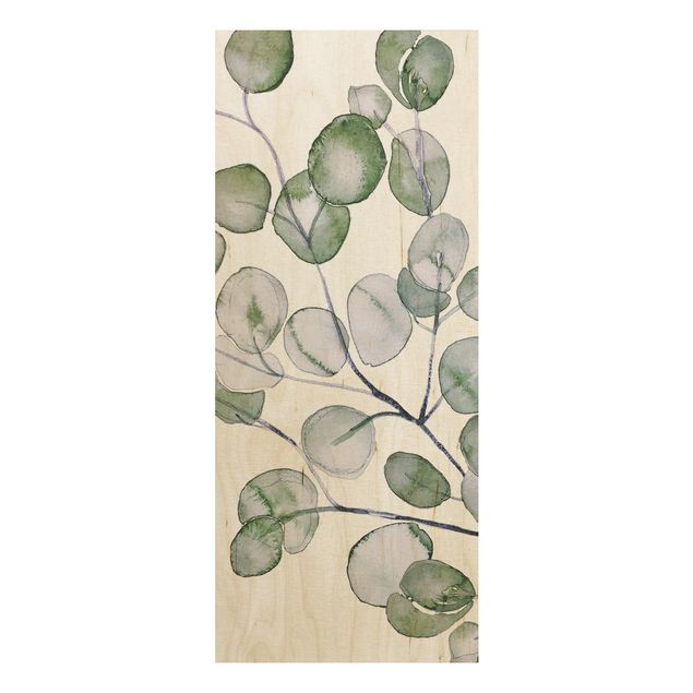 Cuadros de madera flores Green Watercolour Eucalyptus Branch