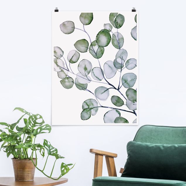 Lámina de flores Green Watercolour Eucalyptus Branch