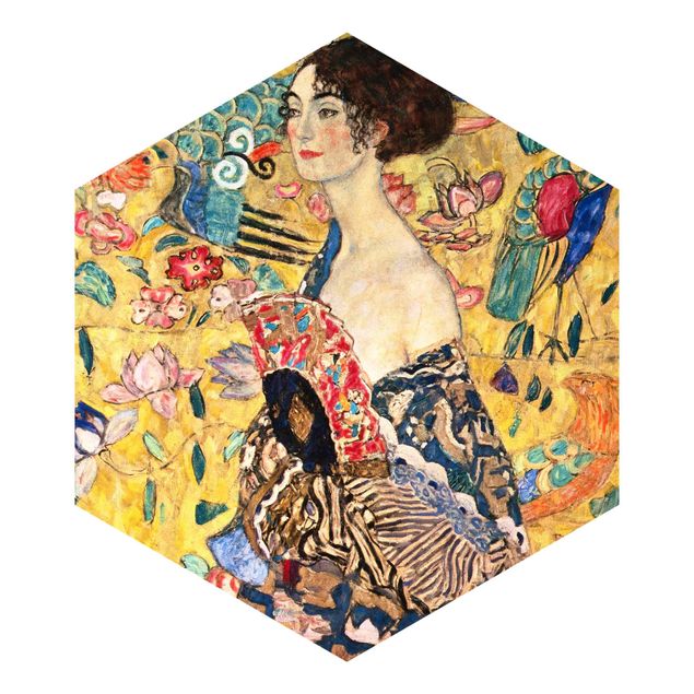 Papel pintado hexagonal Gustav Klimt - Lady With Fan