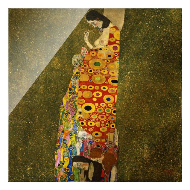 Cuadros de cristal desnudo y erótico Gustav Klimt - Hope II