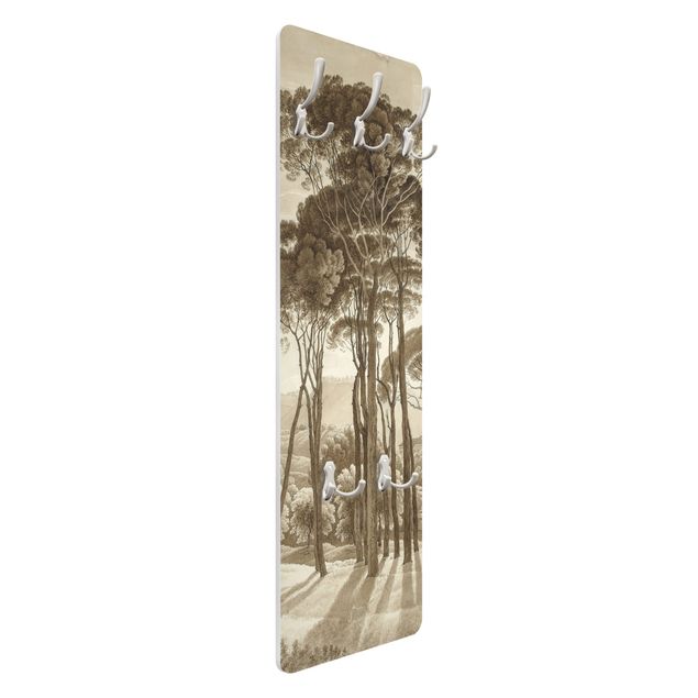 Perchero de pared panel de madera - Hendrik Voogd Landscape With Trees In Beige