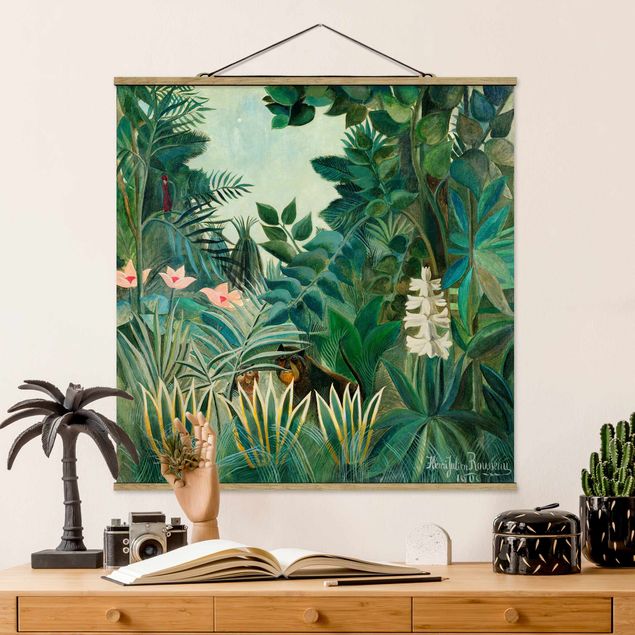 Stoffbild mit Posterleisten - Henri Rousseau - Dschungel am Äquator - Quadrat 1:1