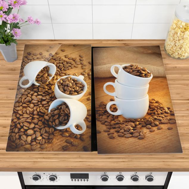 Cubre vitrocerámicas pasteles y café 3 espresso cups with coffee beans