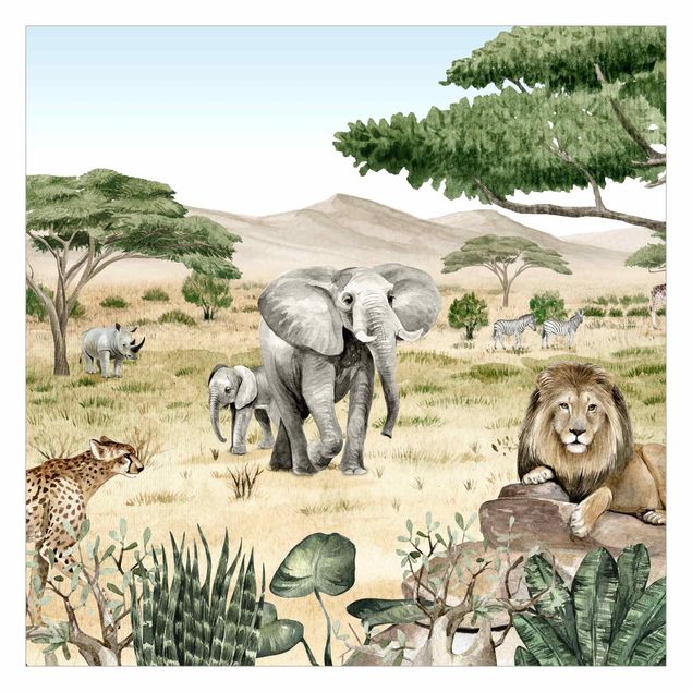 Papel pintado infantil animales Rulers of the savannah
