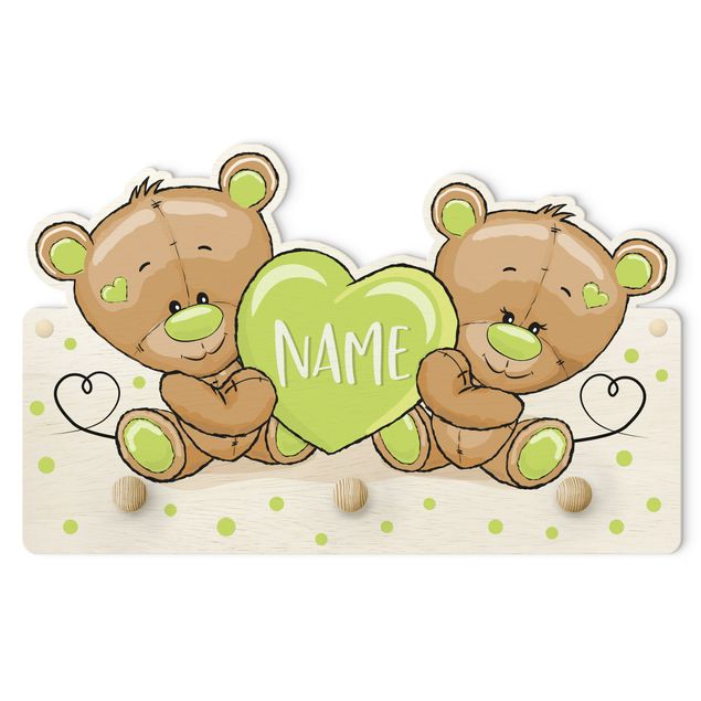 Perchero verde Heart Bears With Customised Name Green